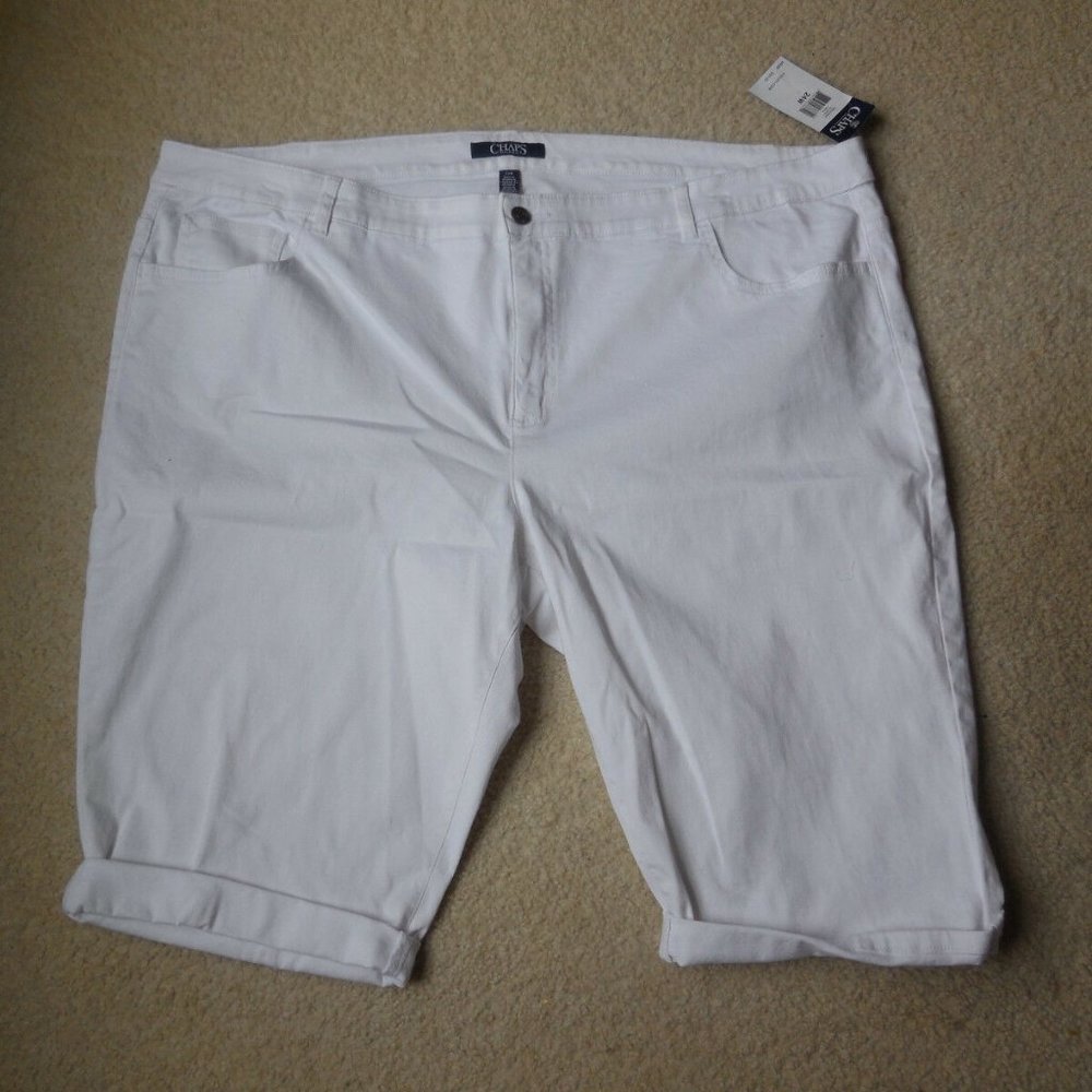 Chaps White Cuffed Twill Capri Pants Plus Size 24W